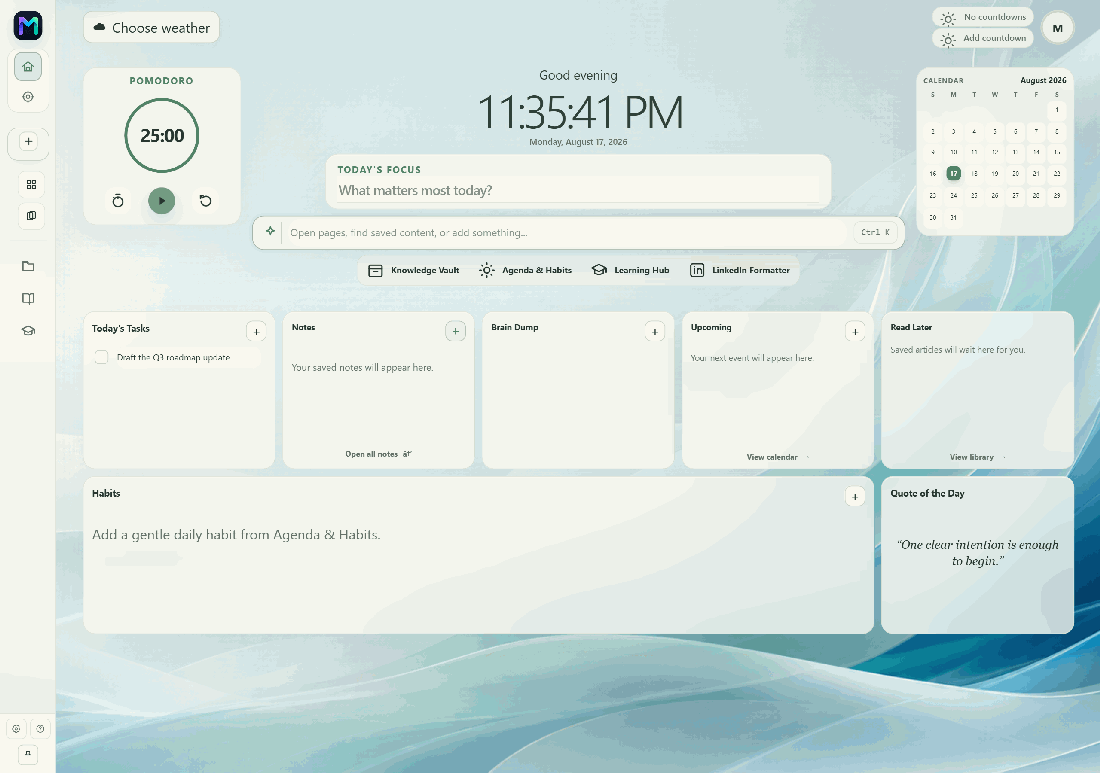 Focusing the Command Center search bar
