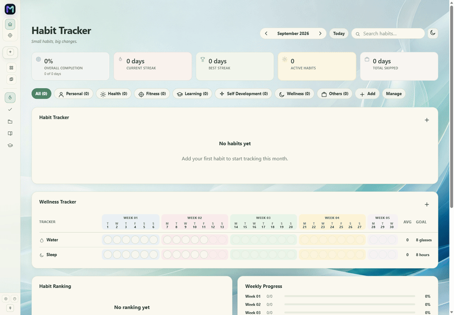 Adding habits to the Habit Tracker and checking off days across the month