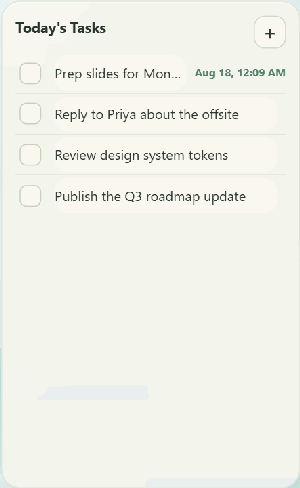 Adding a task to Today's Tasks and checking it off